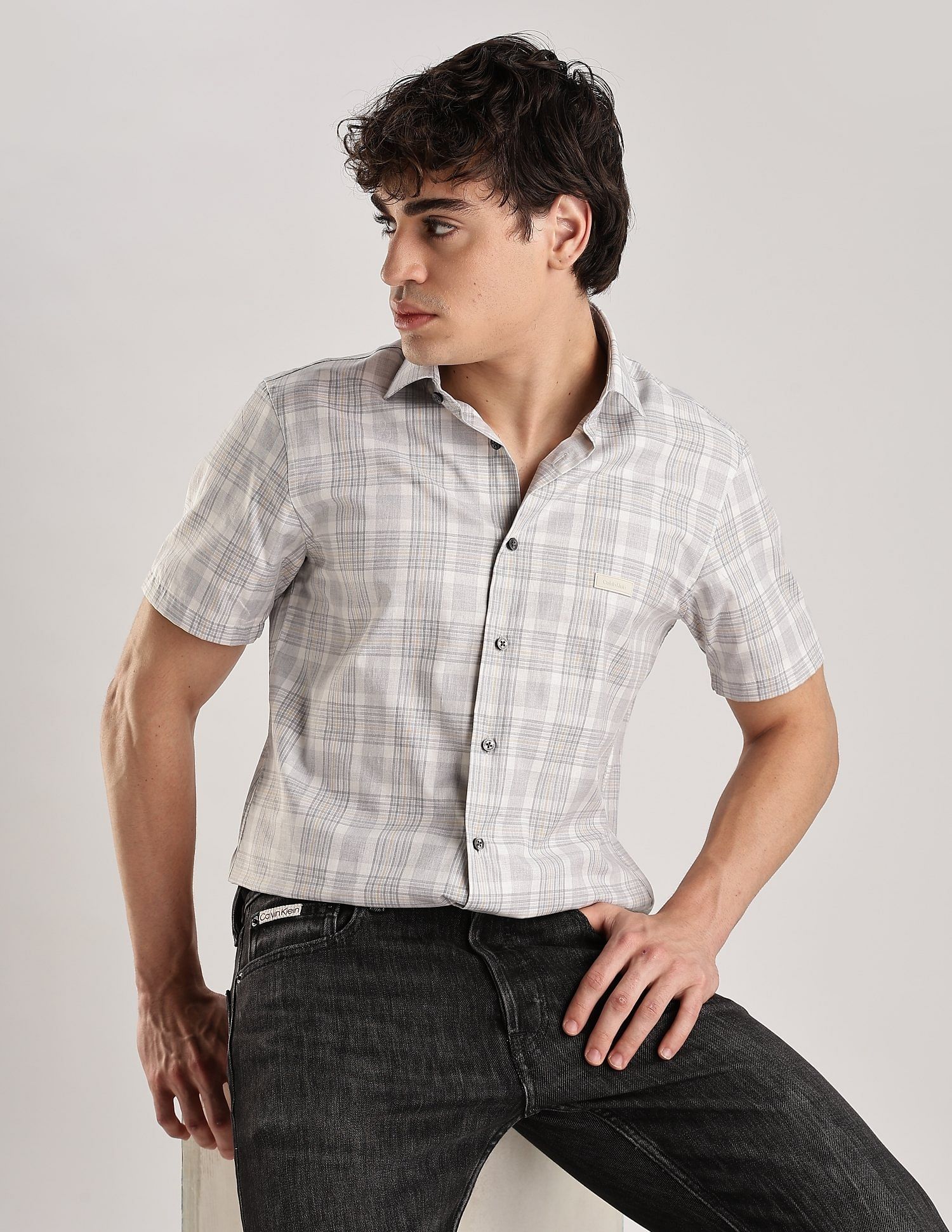 Calvin Klein Checks Slim-Fit Twill Woven Shirt