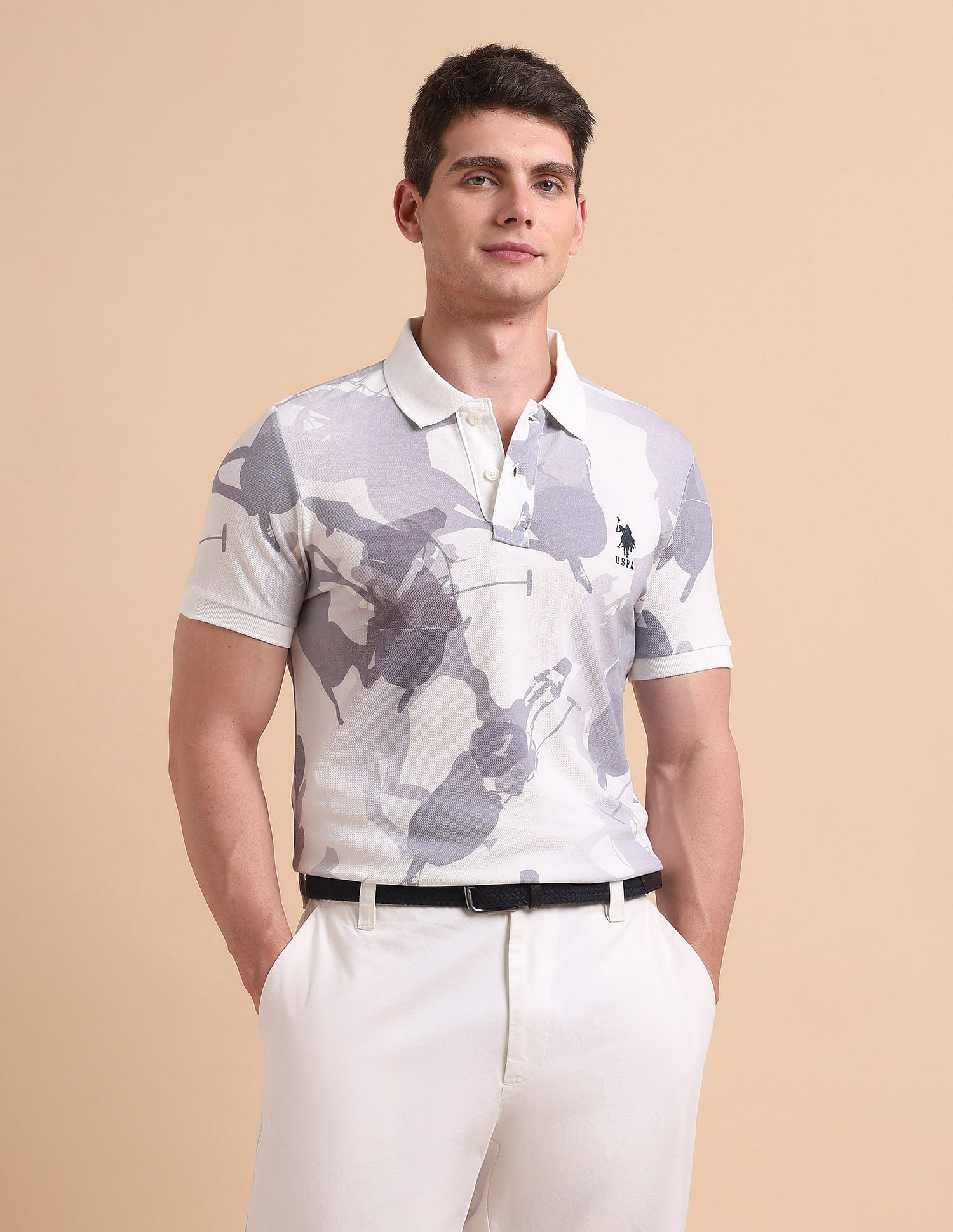 U.S. Polo Assn. Denim Co. All-Over Printed Pure Cotton Polo Shirt