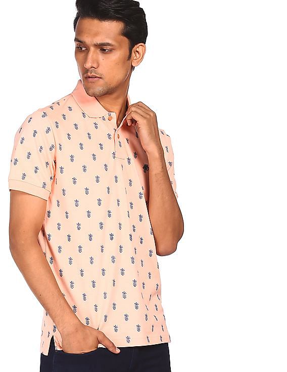 Aeropostale Men Light Pink Cotton Printed Polo Shirt
