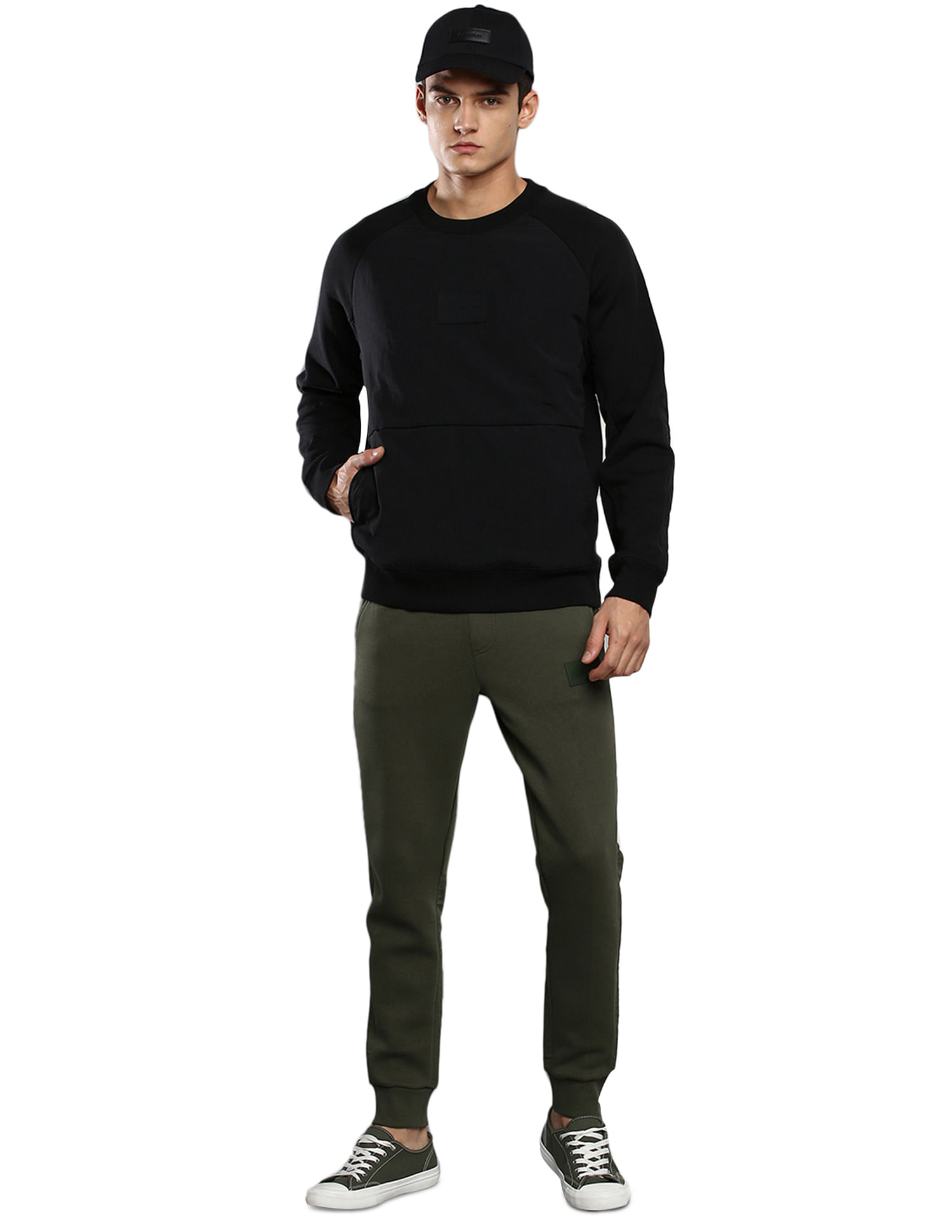 Calvin Klein Men Black Crew Neck Mix Media Sweatshirt