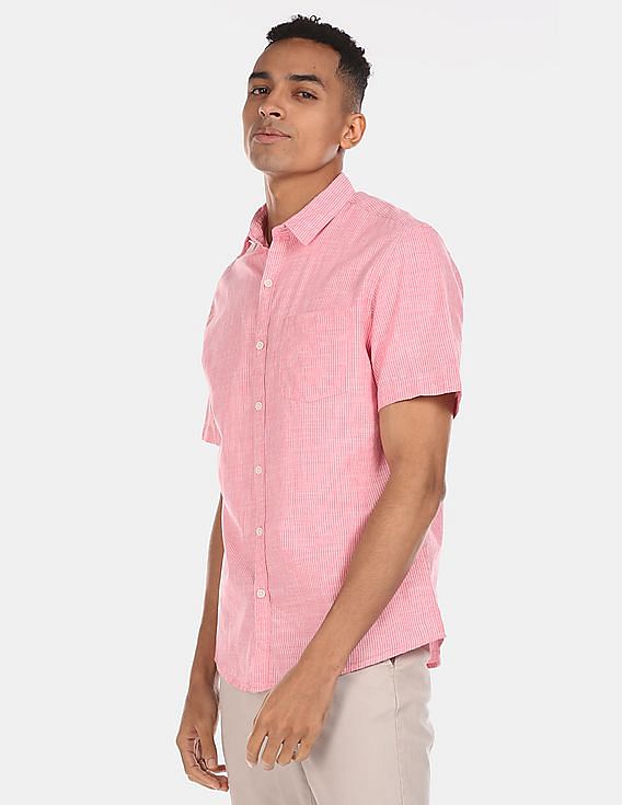 mens pink short sleeve dress shirt