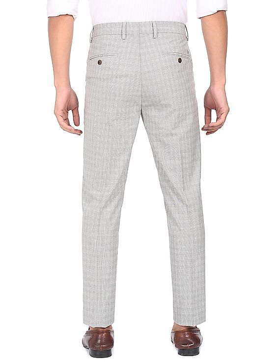 Buy Arrow Men Dark Brown Herringbone Super Slim Fit Smart Flex Formal  Trousers at Amazon.in