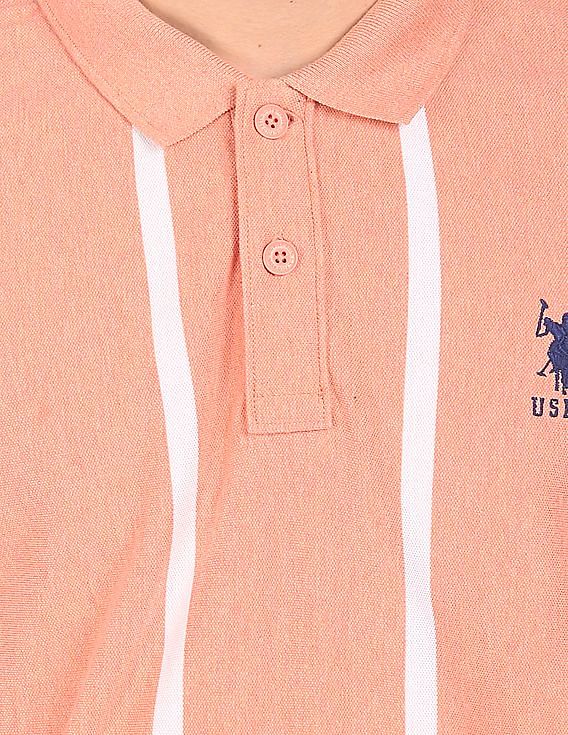 U.S. Polo Assn. Men Peach Striped Short Sleeve Polo Shirt