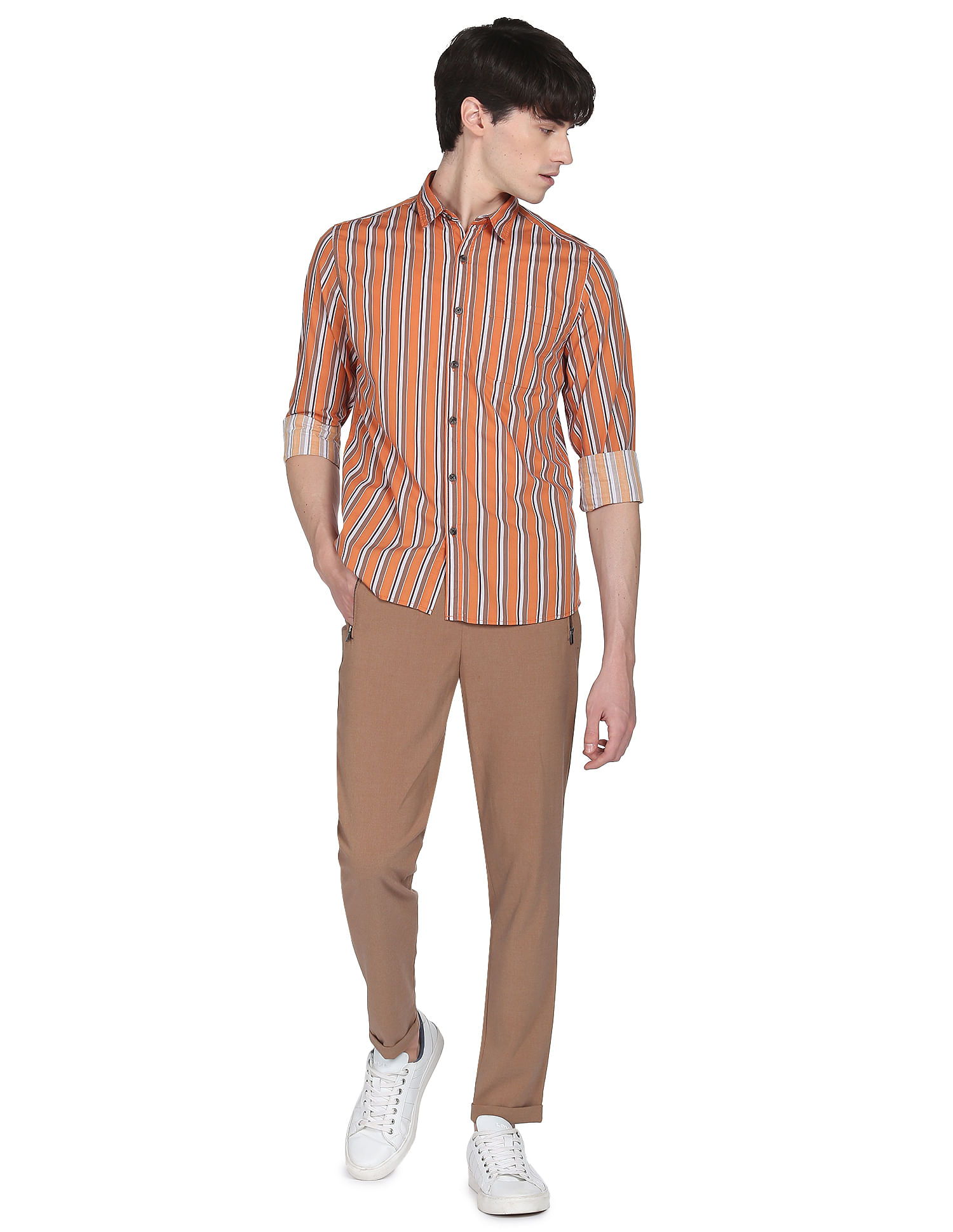 Flying Machine Vertical Stripe Cotton Shirt