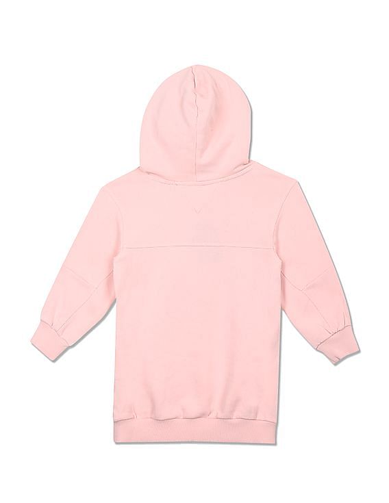 Tommy Hilfiger Kids Girls Pink Embroidered Logo Hooded Sweater Dress