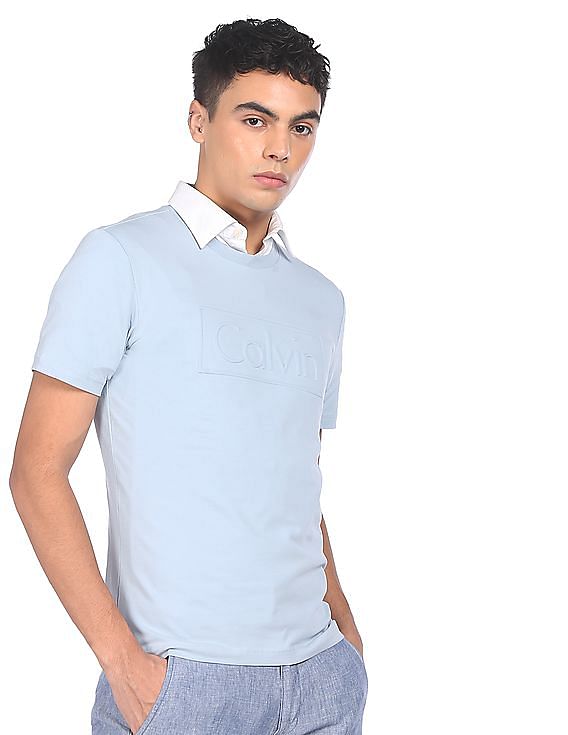Buy Calvin Klein Men Blue Crew Neck Brand Print T-Shirt - NNNOW.com