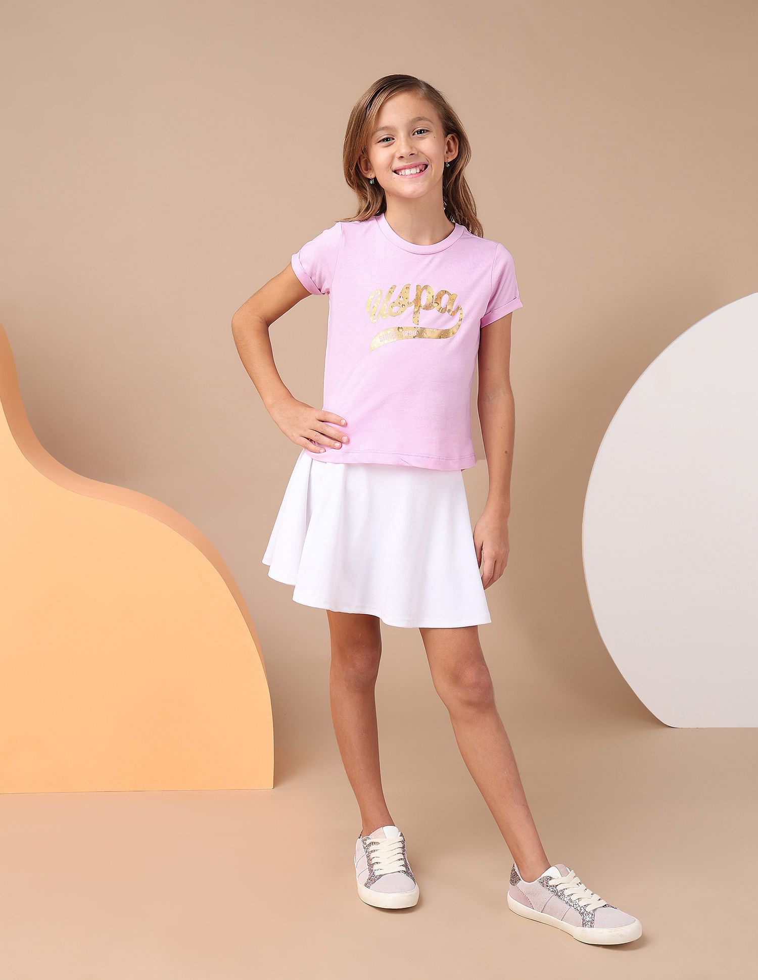 U.S. Polo Assn. Kids Girls Cotton Textured Foil T-Shirt