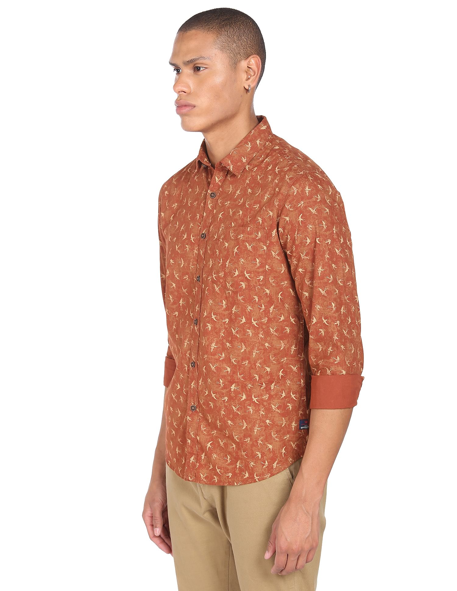 Flying Machine Abstract Print Cotton Shirt