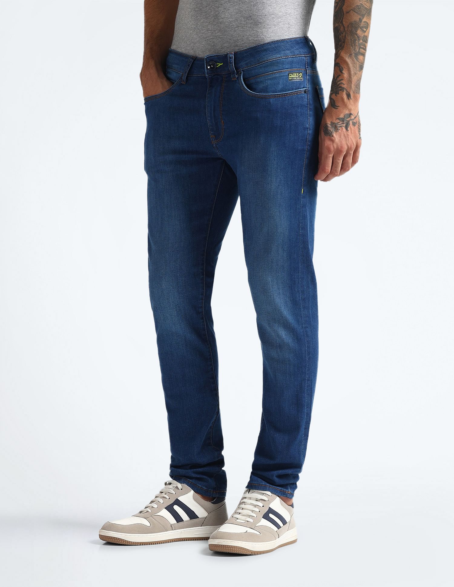 Flying Machine Mid Rise Slash Slim Tapered Fit Jeans