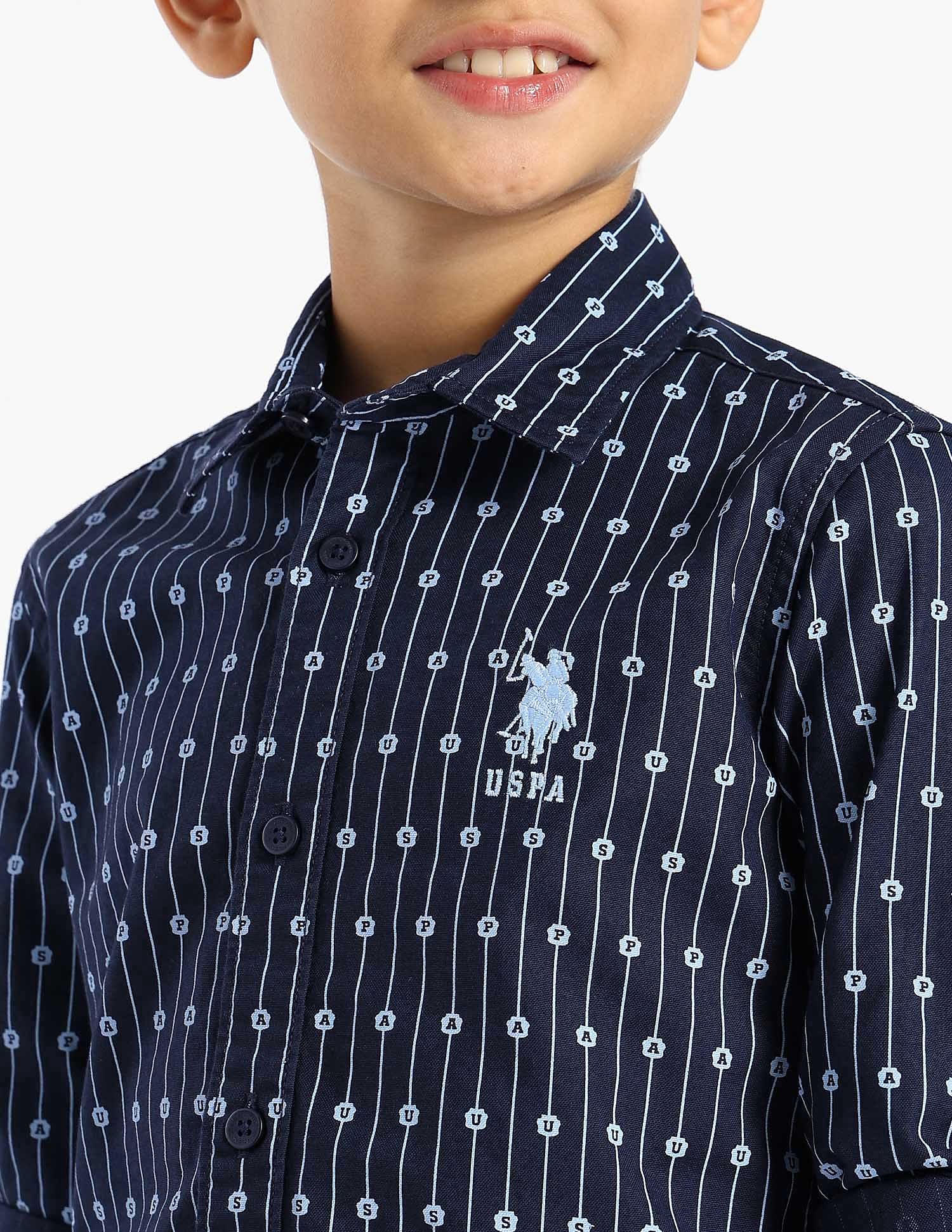 U.S. Polo Assn. Kids Boys Vertical Striped Oxford Shirt