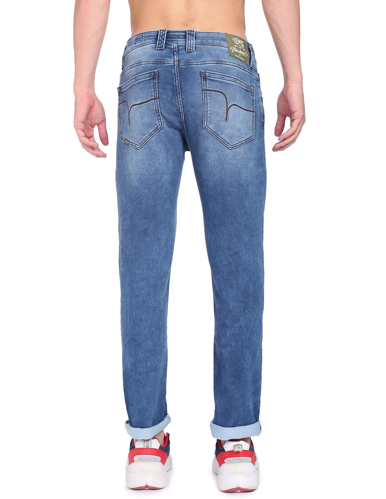 Flying Machine Mid Rise Lightly Distressed Stone Wash Jeans