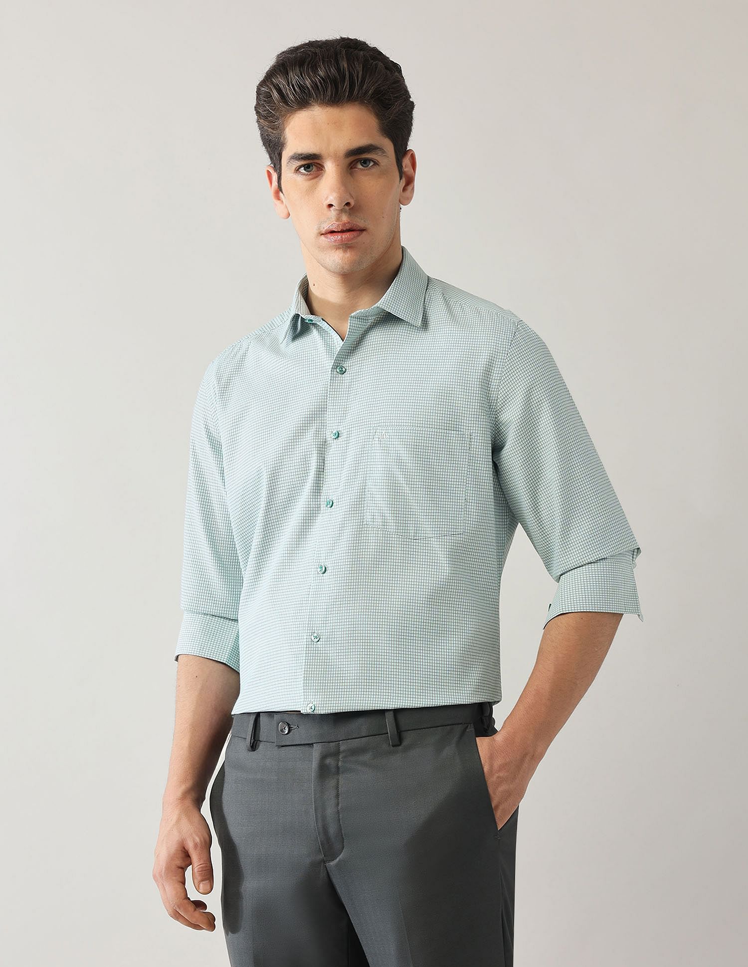 Arrow Pure Cotton Micro Checked Shirt