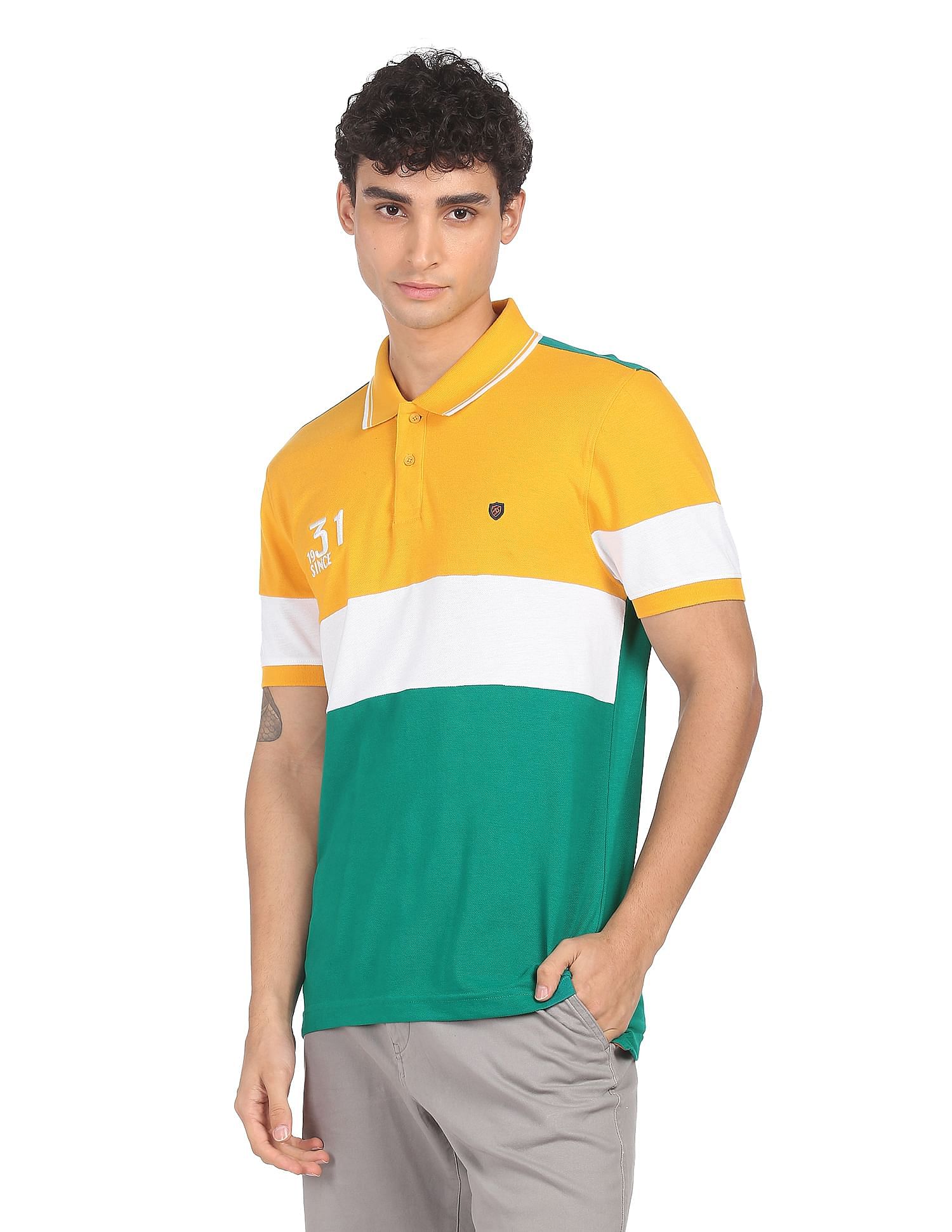 AD by Arvind Panelled Cotton Colour Block Polo Shirt
