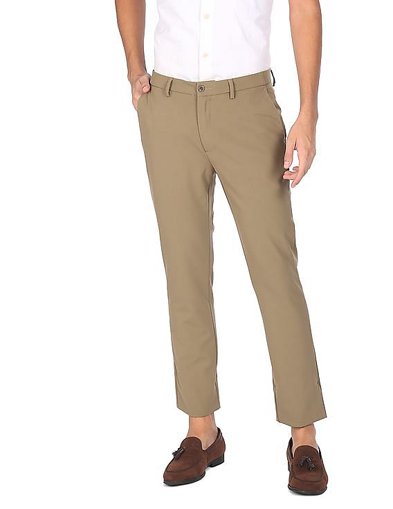 Buy Arrow Men Grey Mid Rise Solid Formal Trousers Online