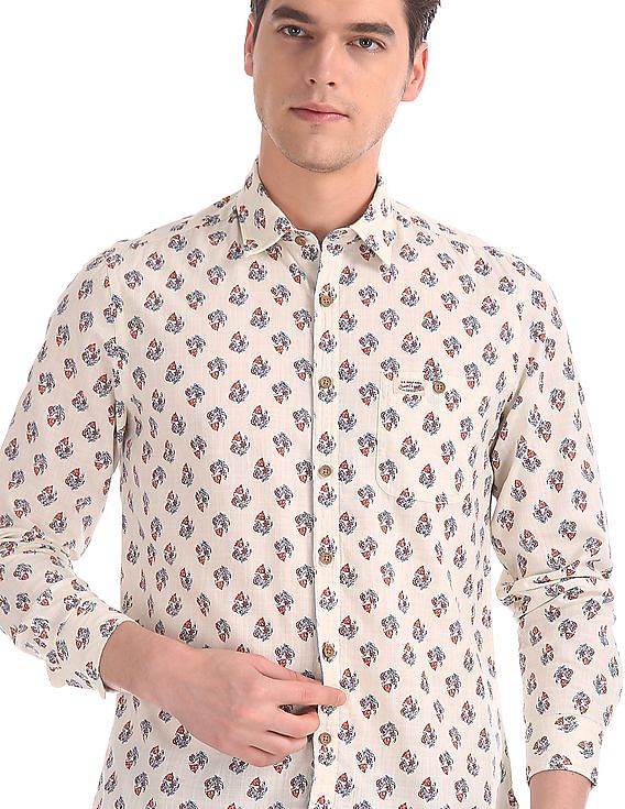 U.S. Polo Assn. Denim Co. White Slim Fit Printed Shirt