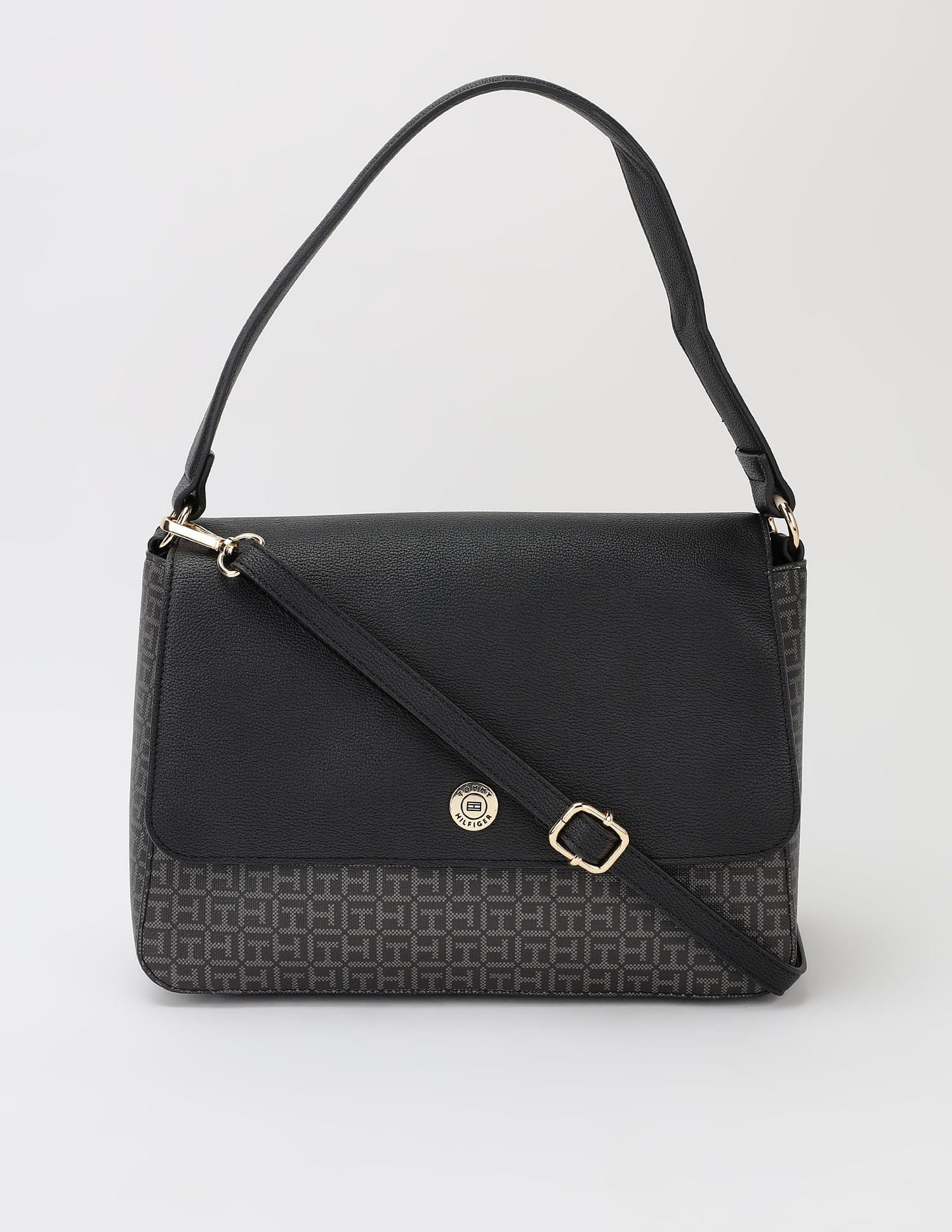 Tommy Hilfiger Logo Black Pvc Hand Bag