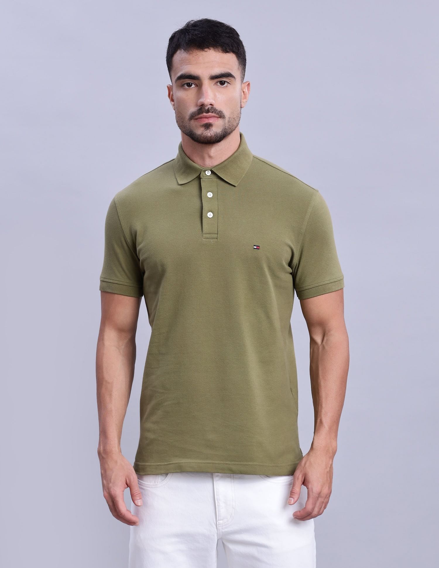 Tommy Hilfiger Mens Green Solid Polo Shirt