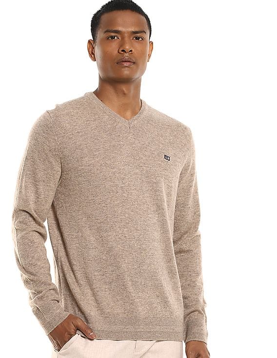 Buy Arrow Sports Men Light Khaki V-Neck 