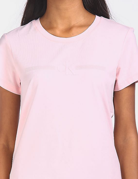 Buy Calvin Klein Women Light Pink Round Neck Logo Stud Gel