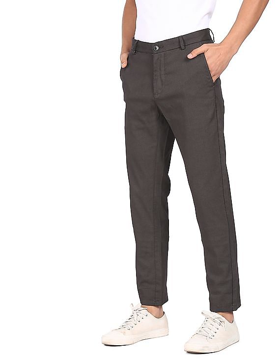Buy BLACKBERRYS Grey Checked Cotton Stretch Slim Fit Mens Trousers   Shoppers Stop