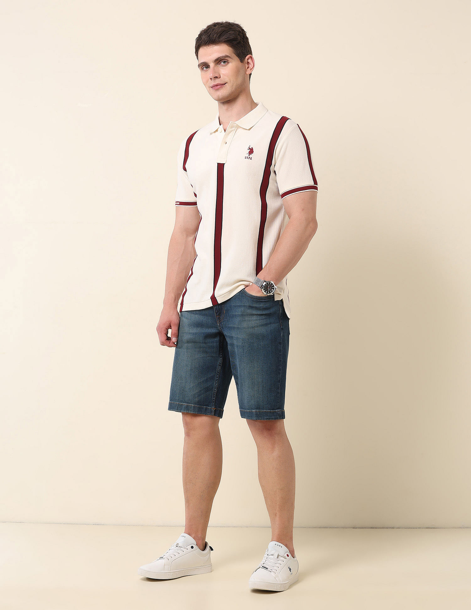 U.S. Polo Assn. Vertical Striped Gold Cup Polo Shirt