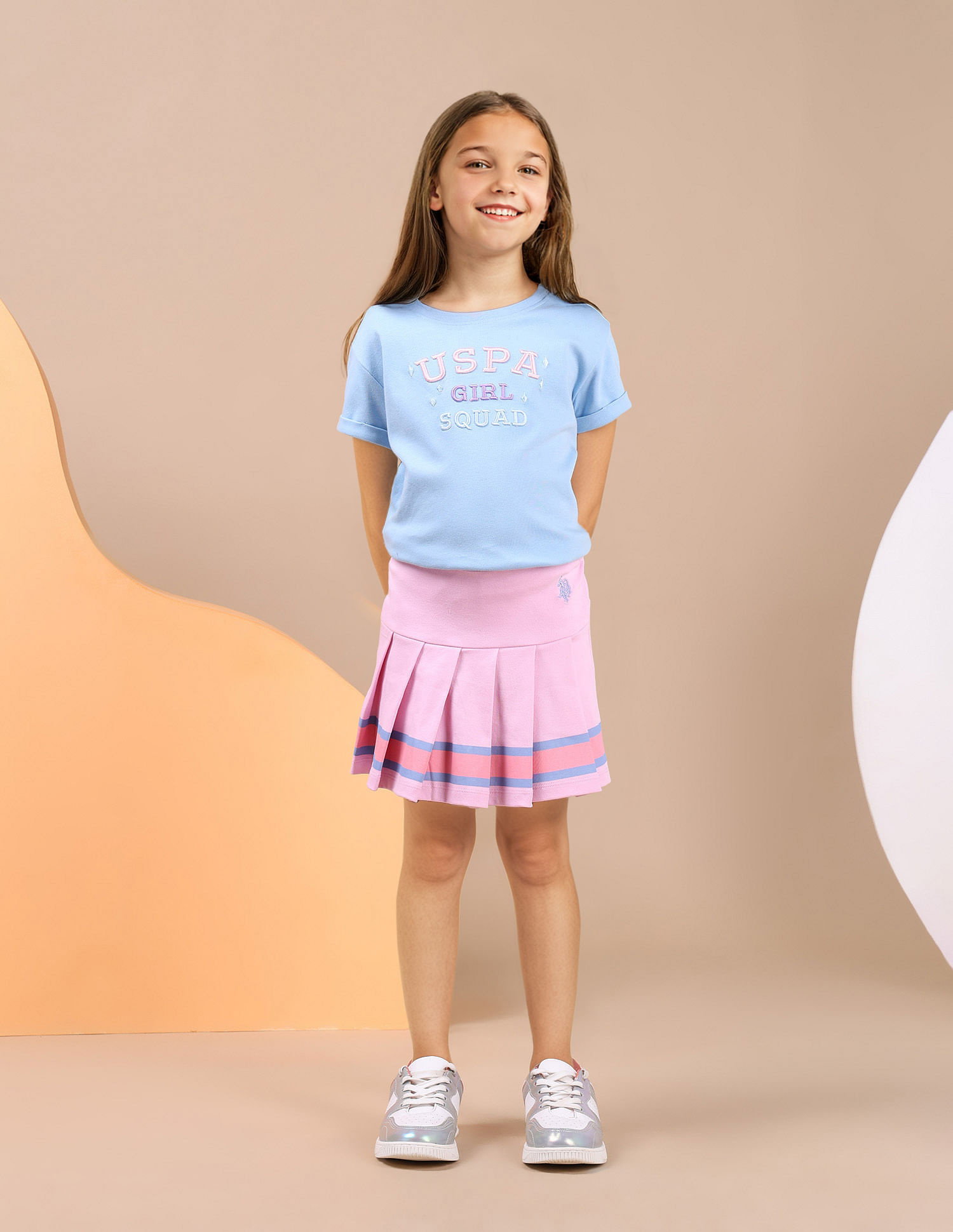 U.S. Polo Assn. Kids Girls Striped Varsity Skorts