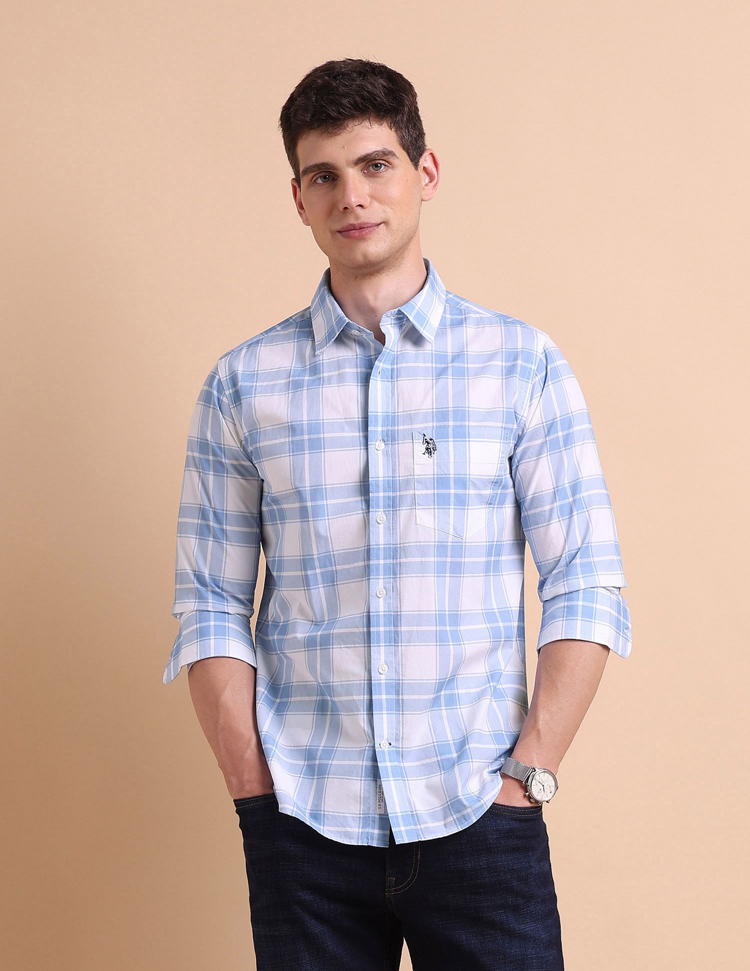 U.S. Polo Assn. Tailored Fit Grid Tattersall Checked Shirt