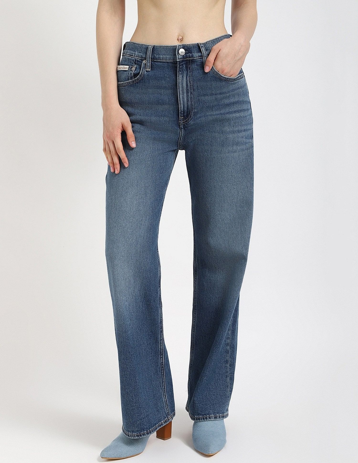 Calvin Klein Jeans Womens Light Washed Wide Leg Jeans