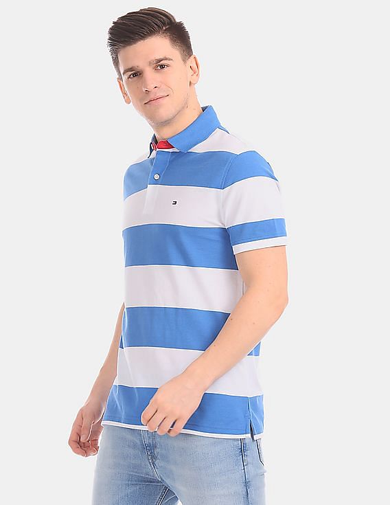 Buy Tommy Hilfiger Men Men Blue And White Striped Pique Polo Shirt