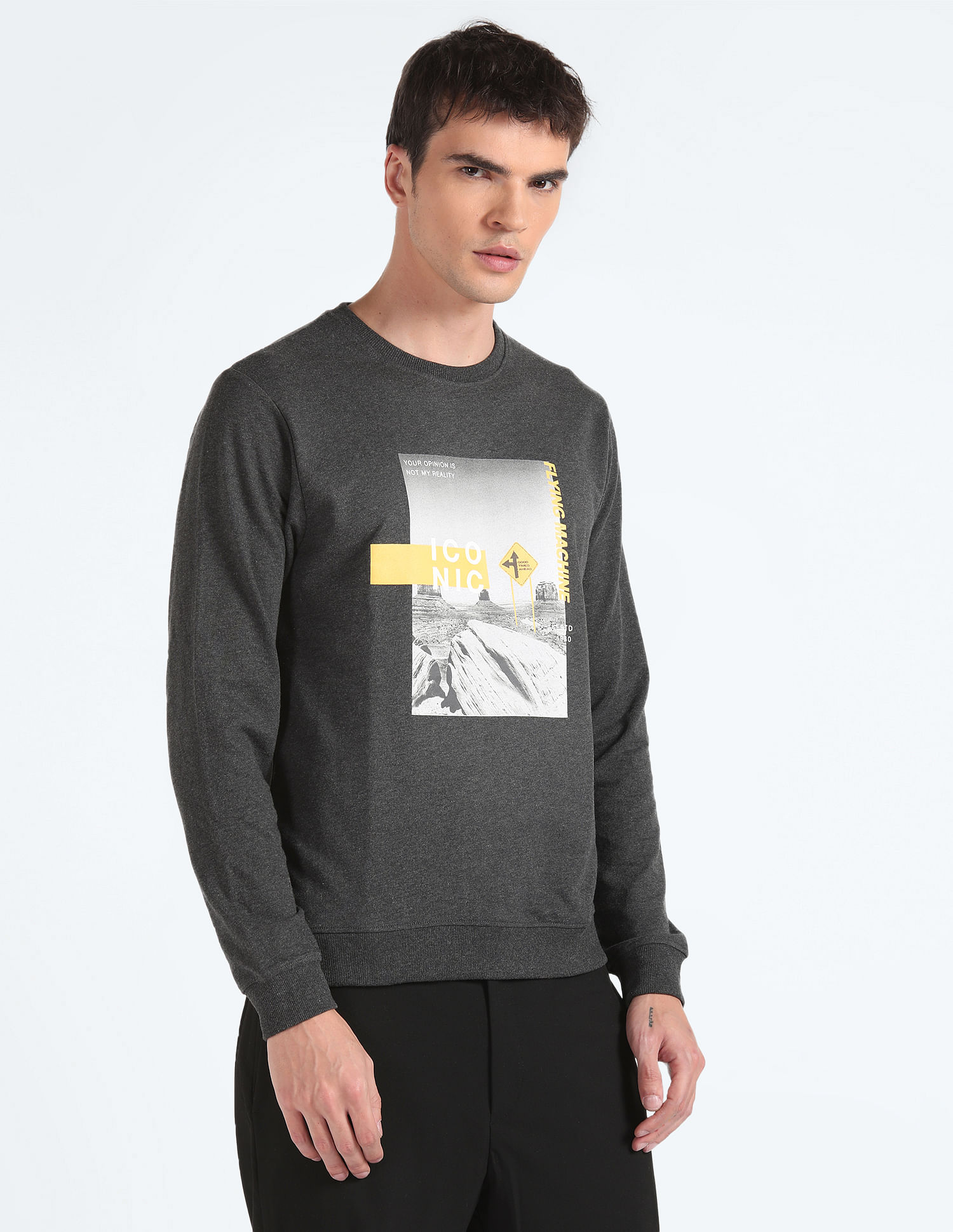 Flying Machine Crew Neck Graphic Print Sweatshirt