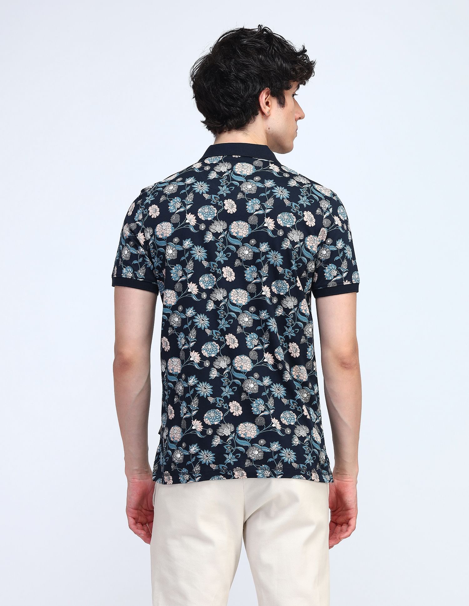 Flying Machine Floral Printed Cotton Polo Shirt