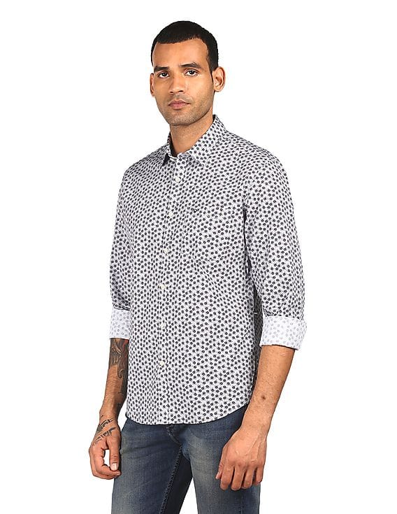 Buy Arvind Men Grey Floral Print Slim 