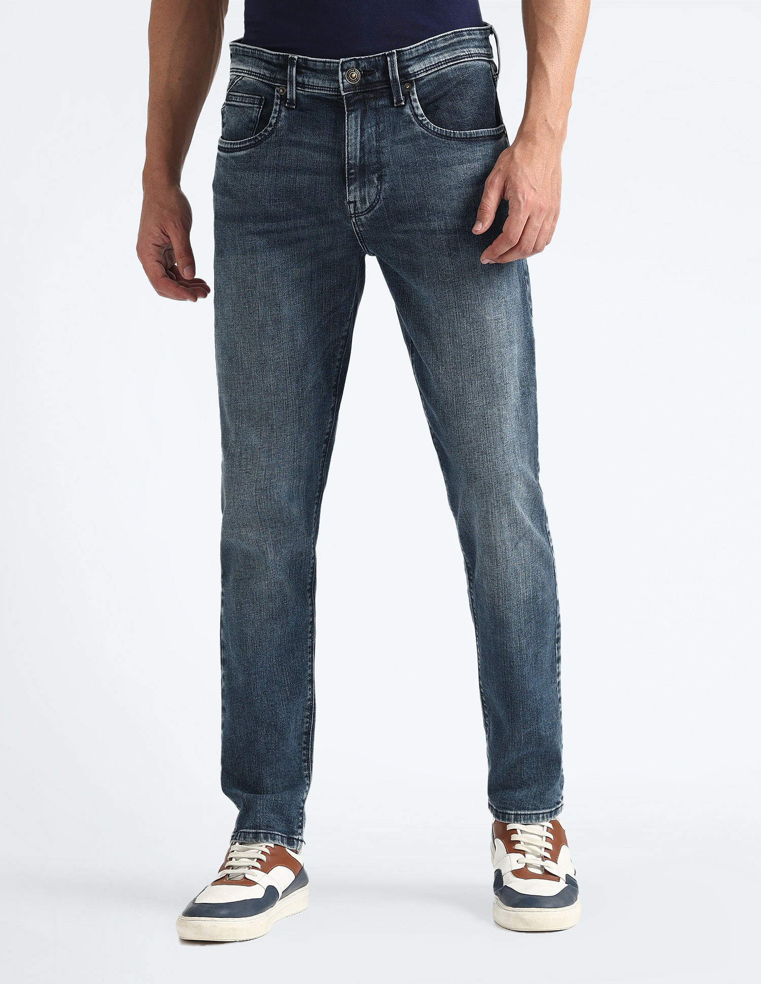 Flying Machine Slash Slim Tapered Mid Rise Jeans