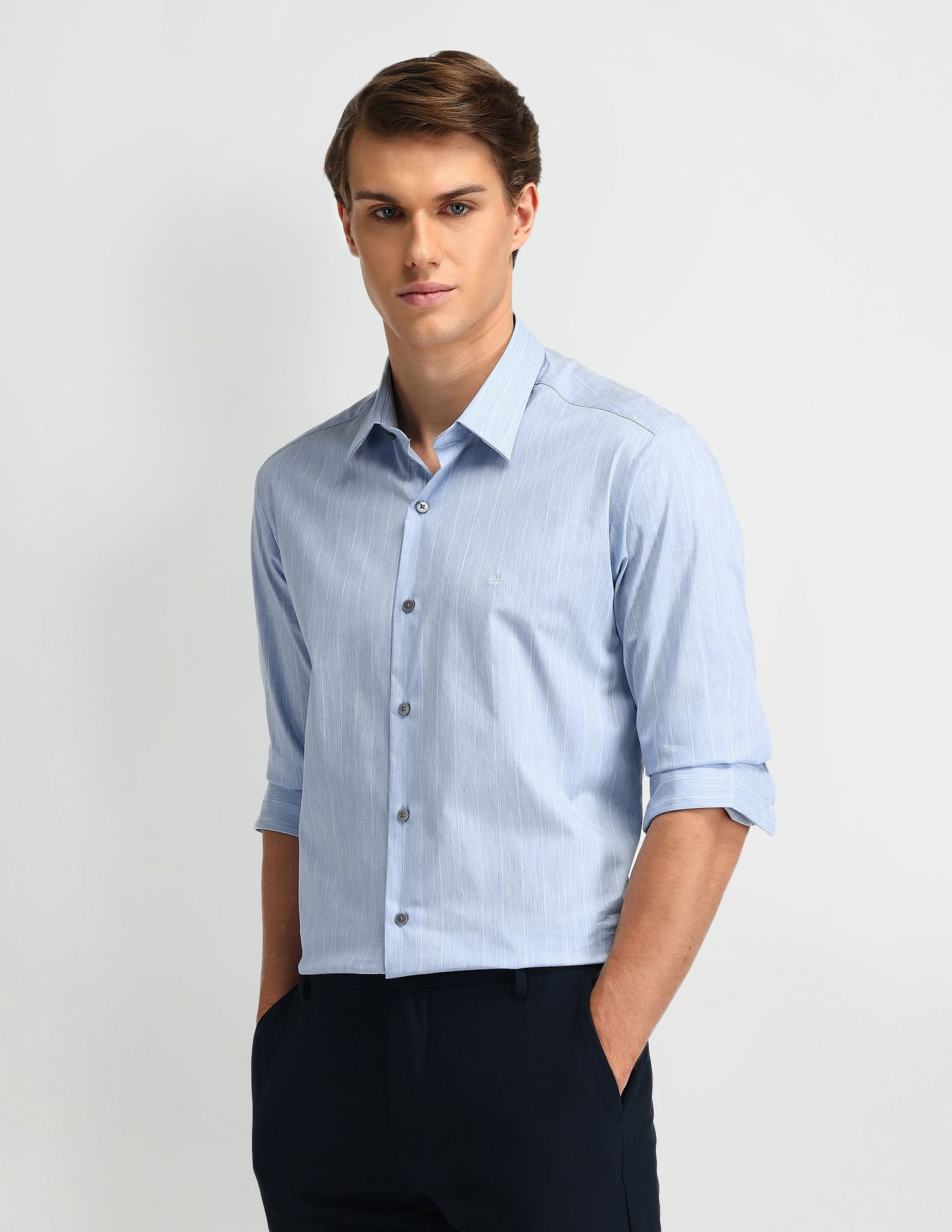 Arrow Newyork Pinstriped Slim Fit Shirt