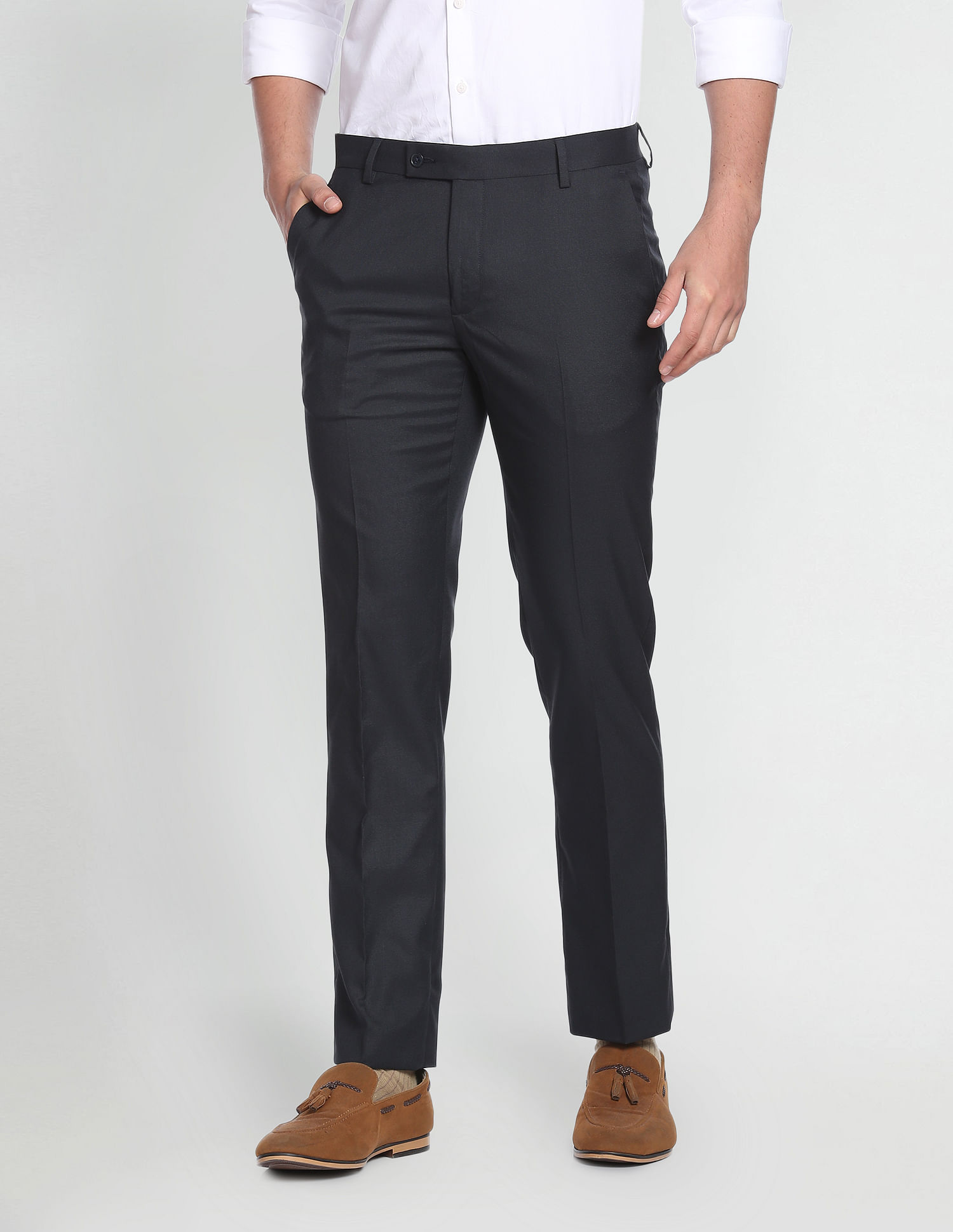 GHPC Stylish Slim Fit Light Grey Polyester Lycra Stretchable Formal Pant  for Men | Mens Fashion