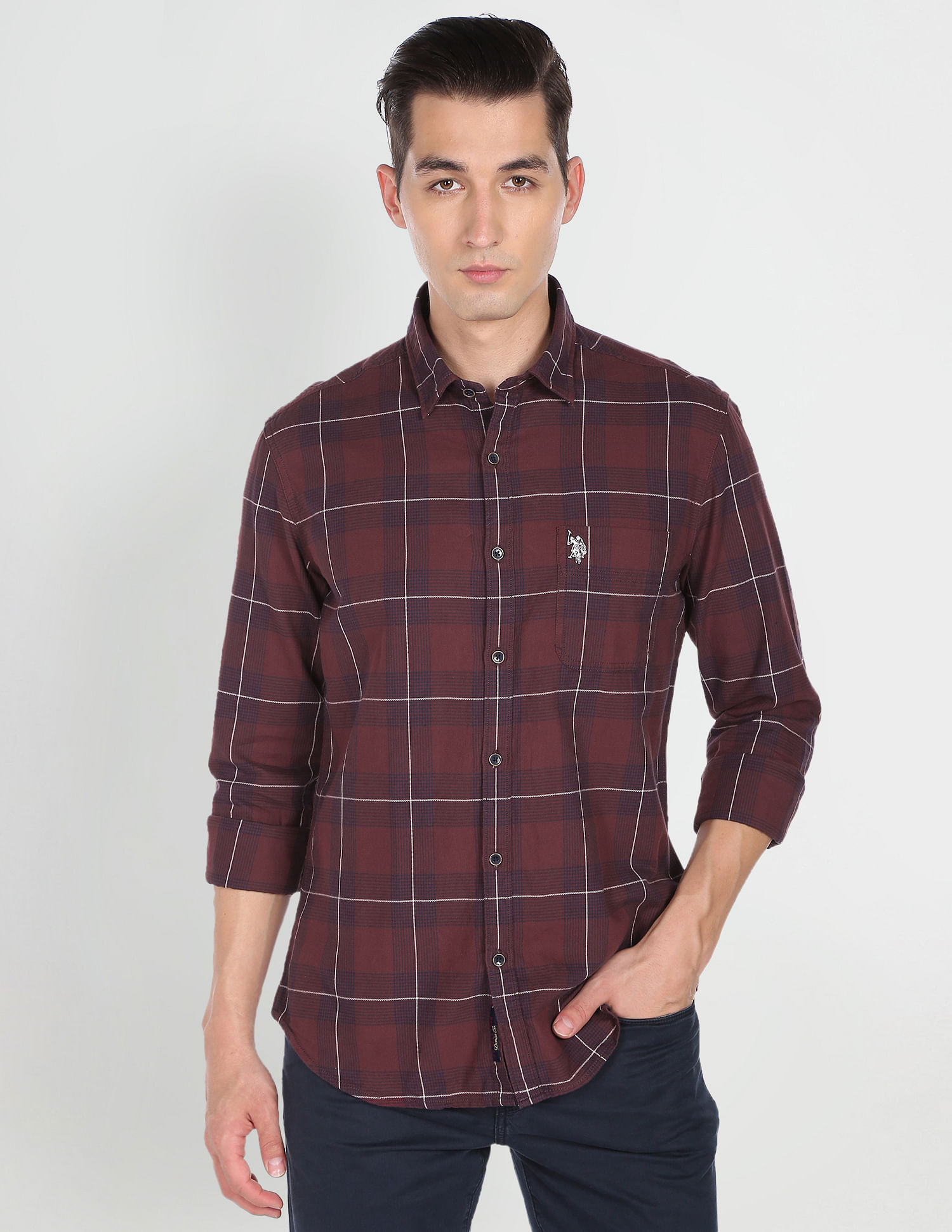 U.S. Polo Assn. Denim Co. Plaid Check Dobby Cotton Casual Shirt