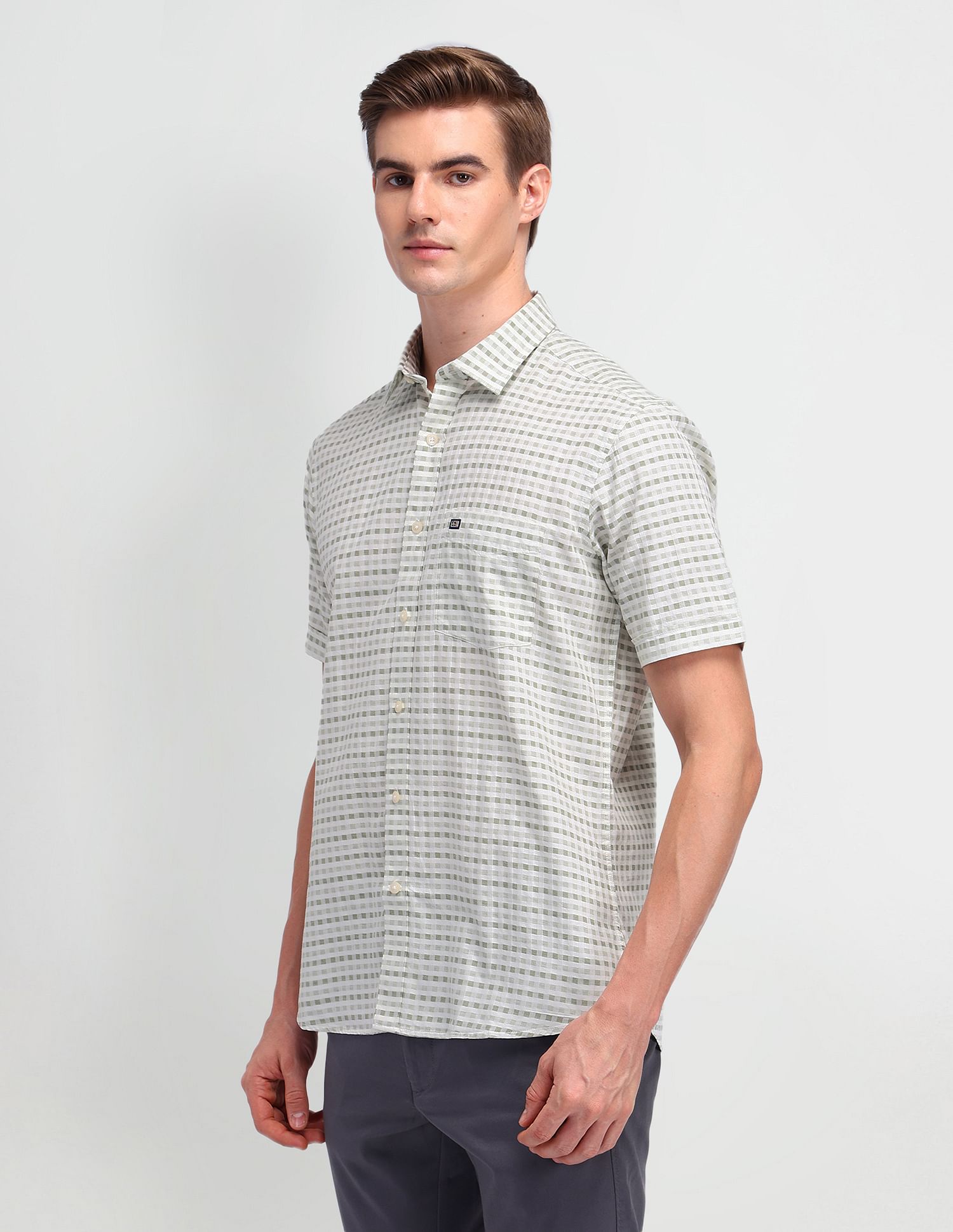 Arrow Sport Micro Checked Cotton Shirt