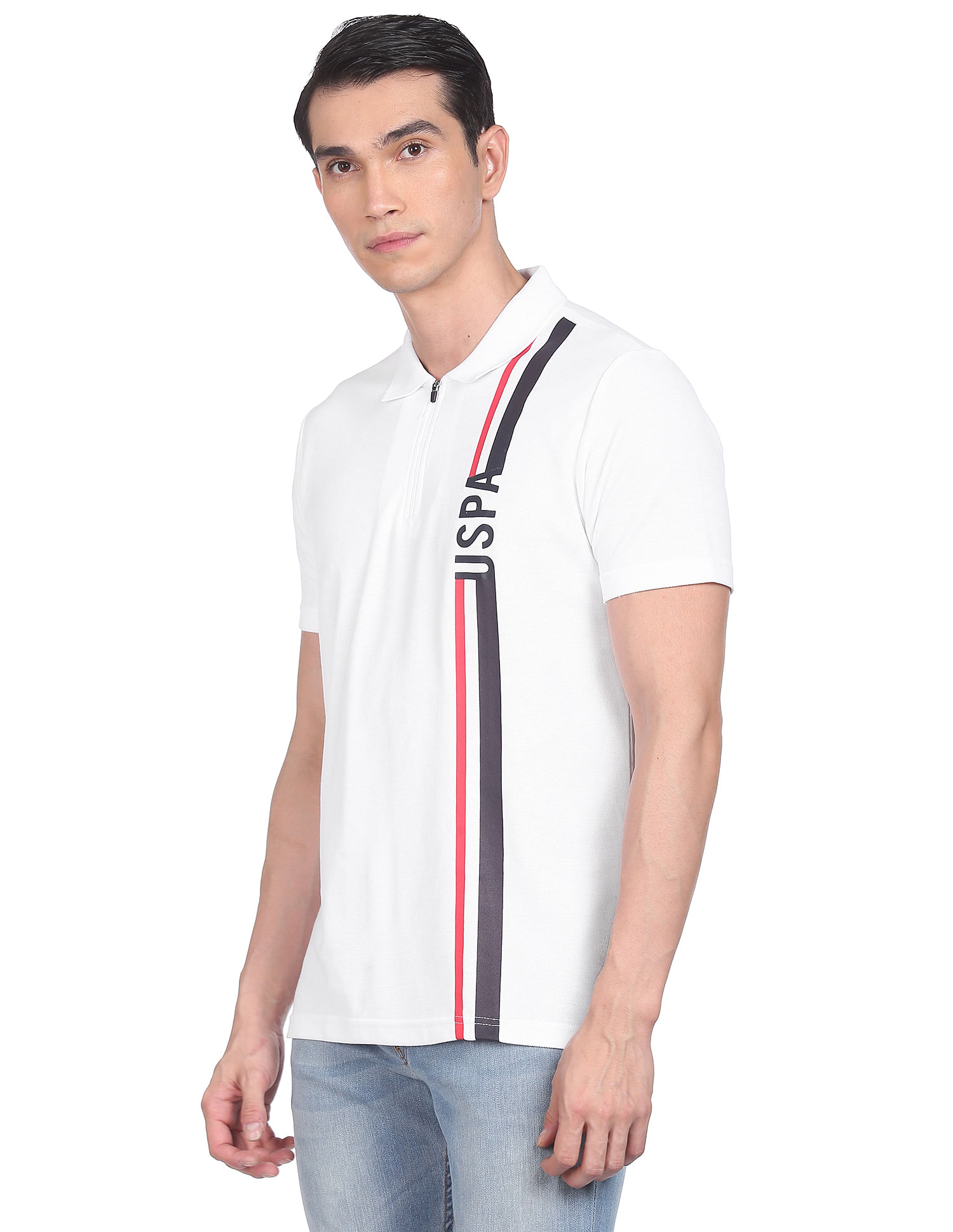 Buy . Polo Assn. Men White Graphic Print Polo Shirt 