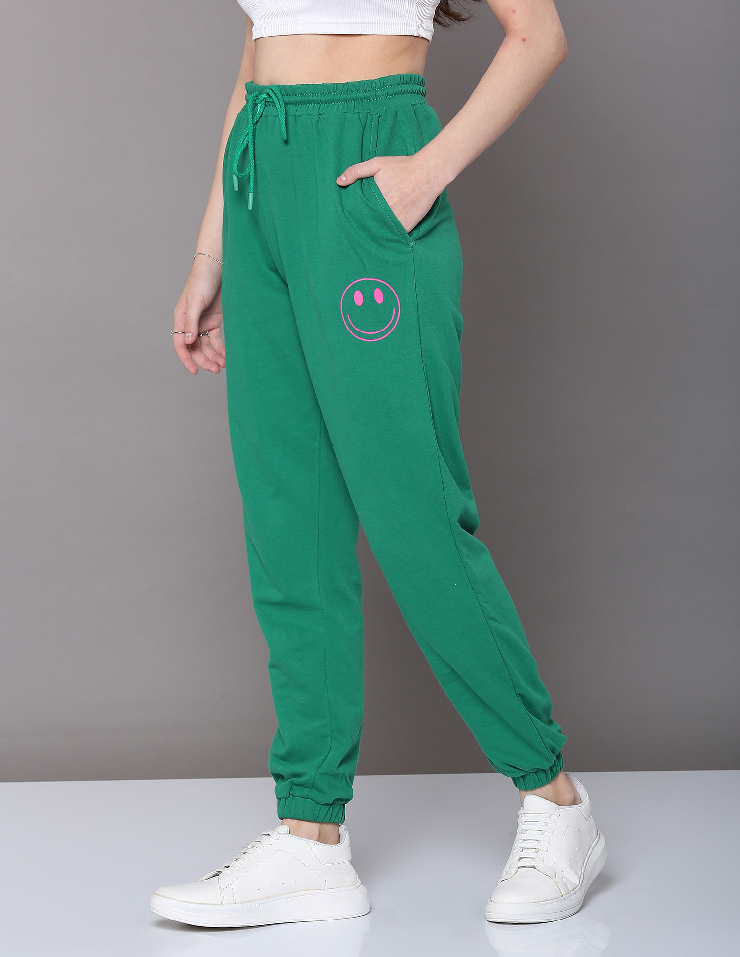 Buy Flying Machine Women Mid Rise Solid Cotton Joggers - NNNOW.com