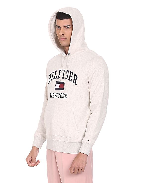 Buy Tommy Hilfiger Men White Varsity Modern Hooded Logo Sweatshirt