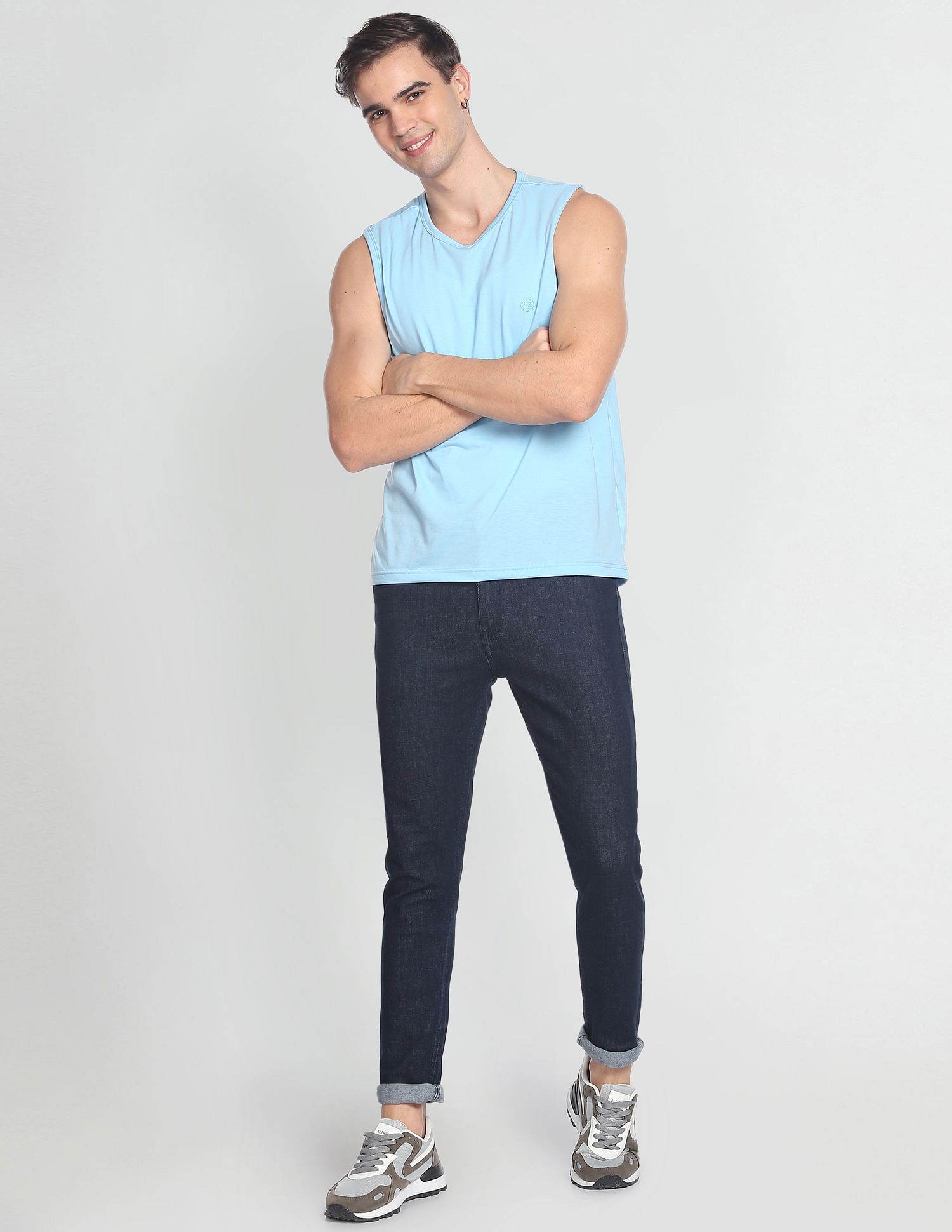 Flying Machine Mid Rise Slash Slim Tapered Jeans
