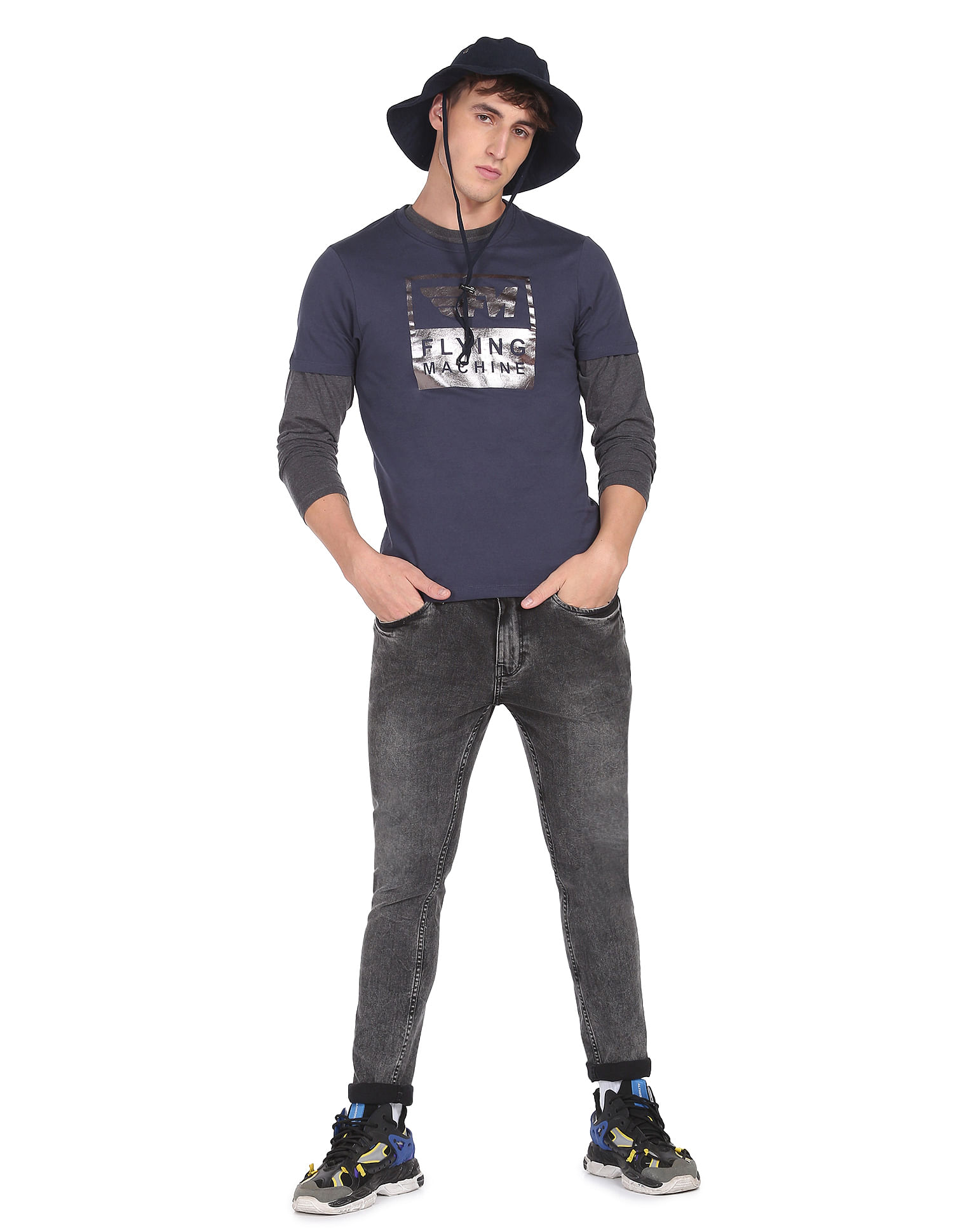 Flying Machine Long Sleeve Cotton T-Shirt