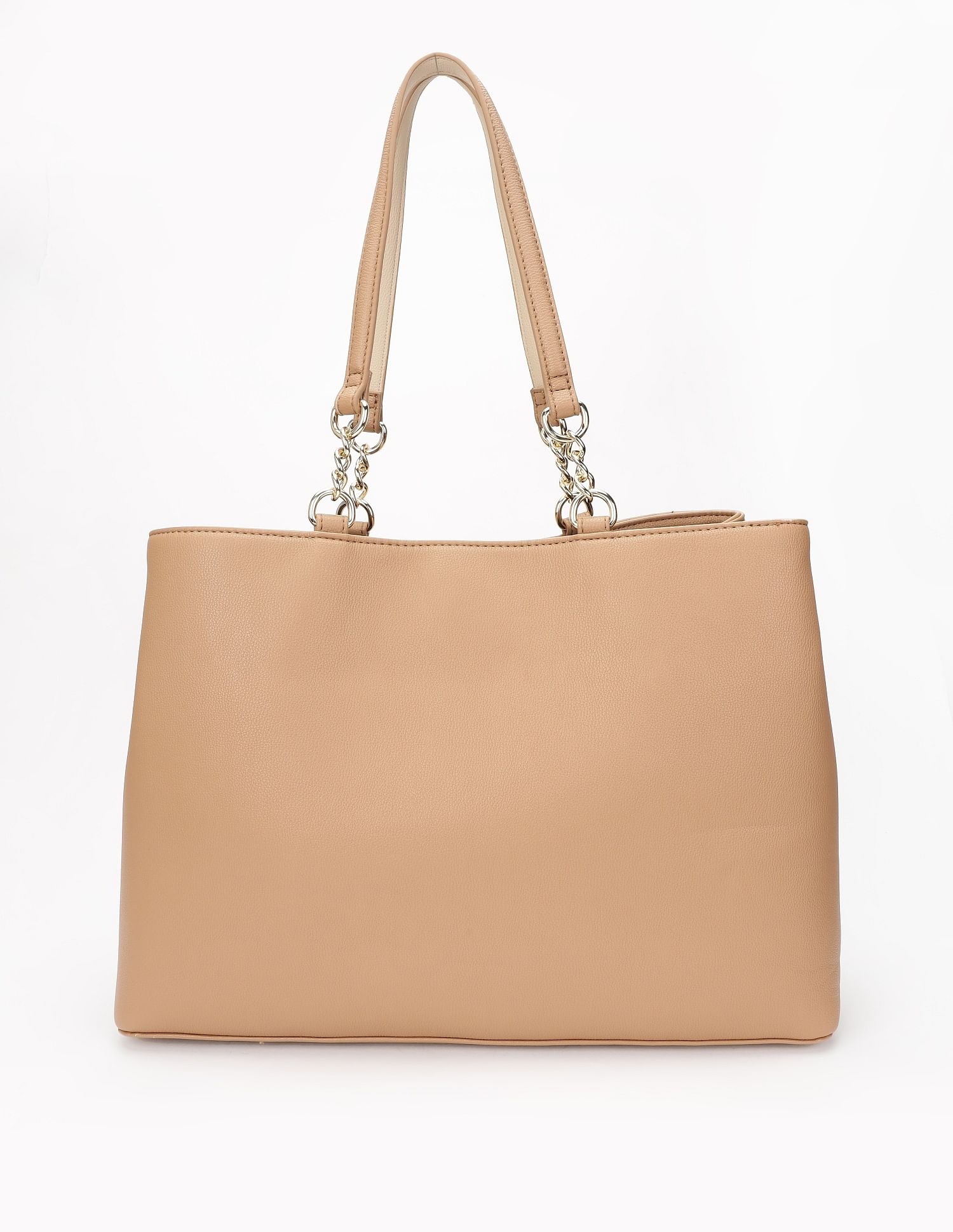 Tommy Hilfiger Solid Beige Pu Tote Bag