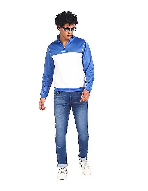 Flying Machine High Neck Colour Block Sweatshirt