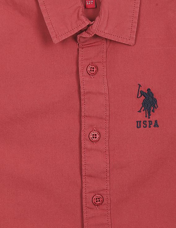 U.S. Polo Assn. Kids Boys Spread Collar Solid Shirt