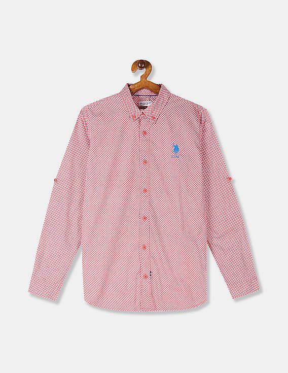 U.S. Polo Assn. Kids Boys Roll Up Sleeve Printed Shirt