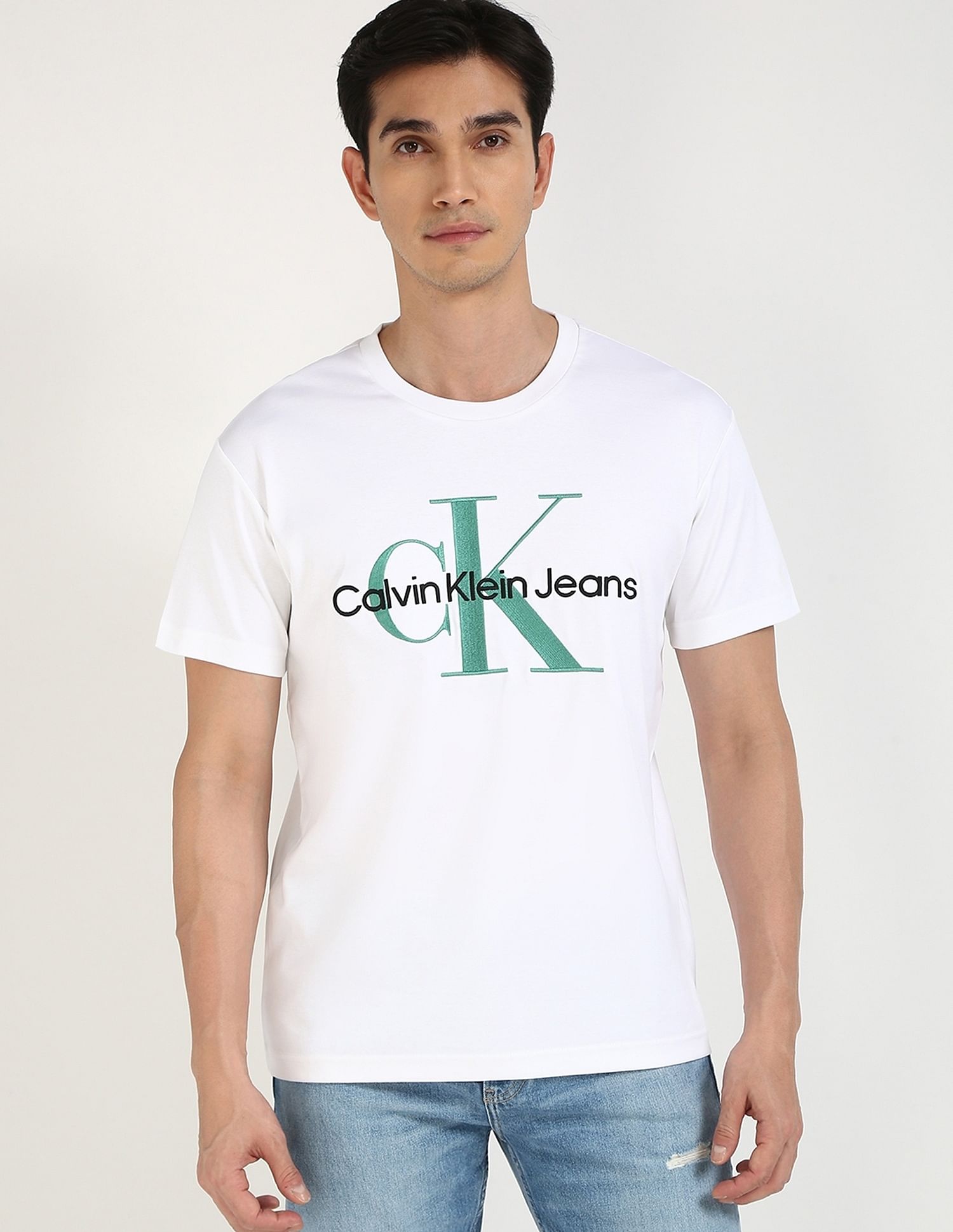 Calvin Klein Jeans Embroidered Logo Slim-Fit Cotton T Shirt