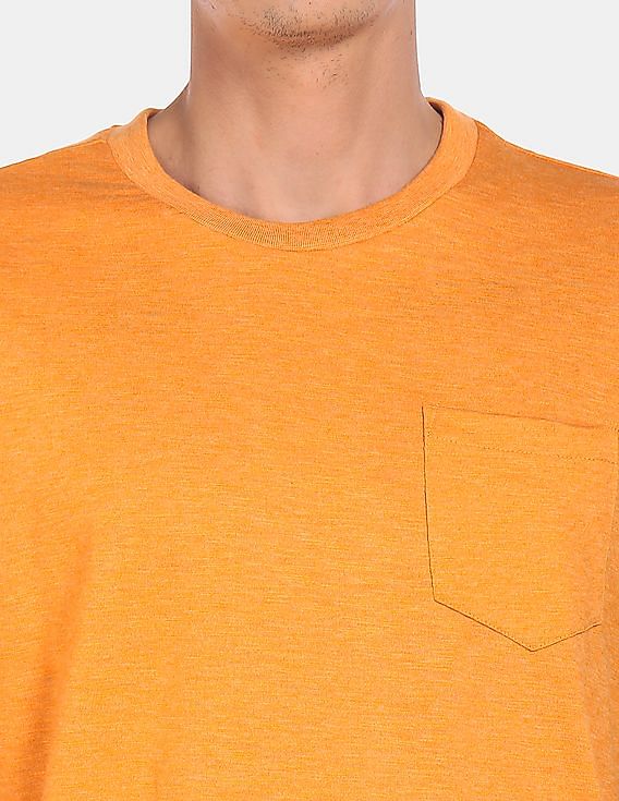 Aeropostale Men Orange Chest Pocket Heathered T-Shirt