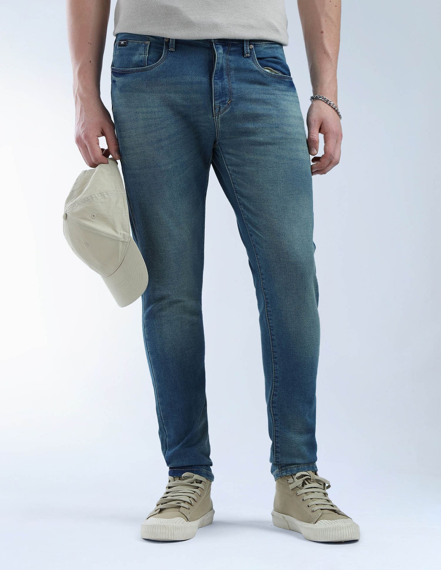 Flying Machine Slash Slim Tapered Fit Flex Knit Jeans