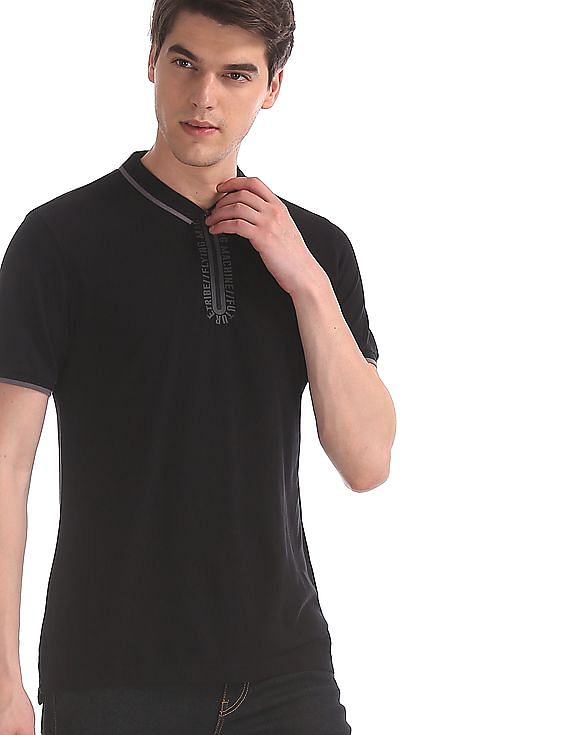 black zip polo shirt